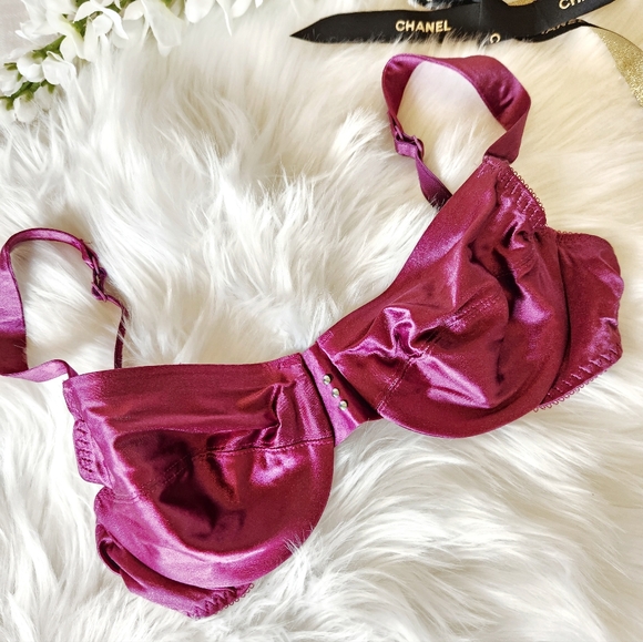 Handmade Embellished Plum Satin Bra, 36B Iridescent 💎 Jewel Stones, Handcrafted - Picture 1 of 10